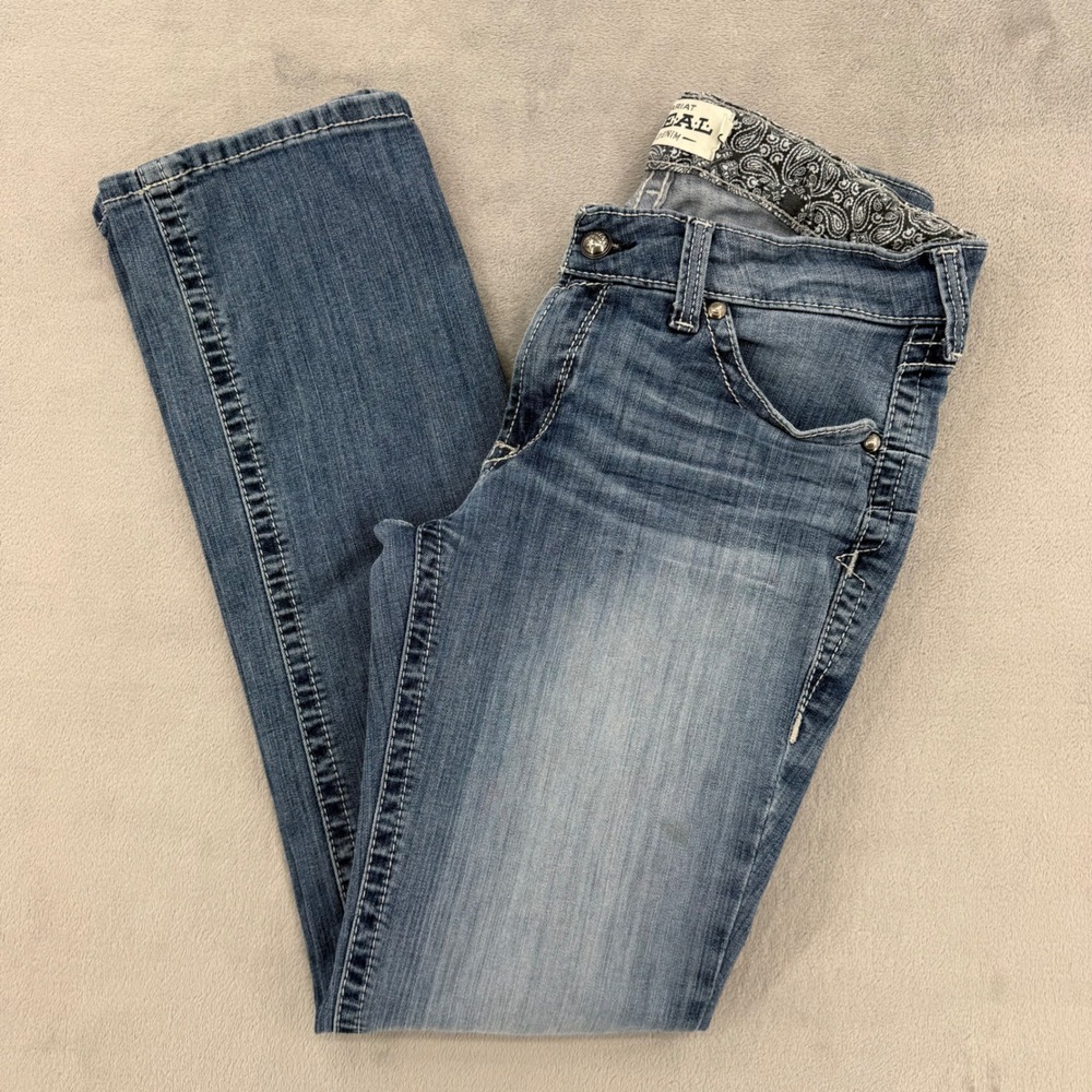 Ariat Real Denim Mid Rise Straight Leg Jeans Womens 31L Rainstorm Blue Western